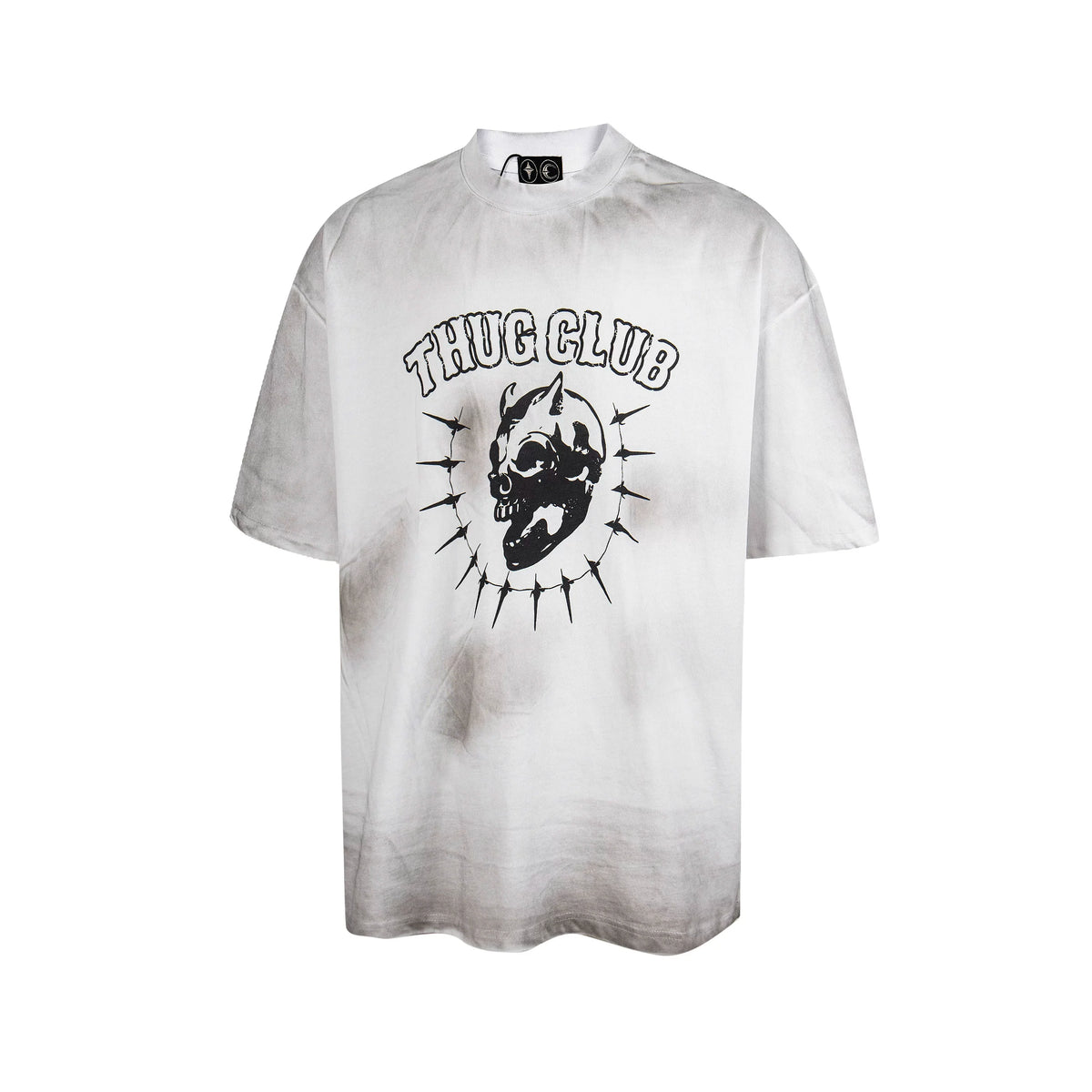 Thug Club Light Gray Vintage Wash Spiked Skull Graphic T-Shirt