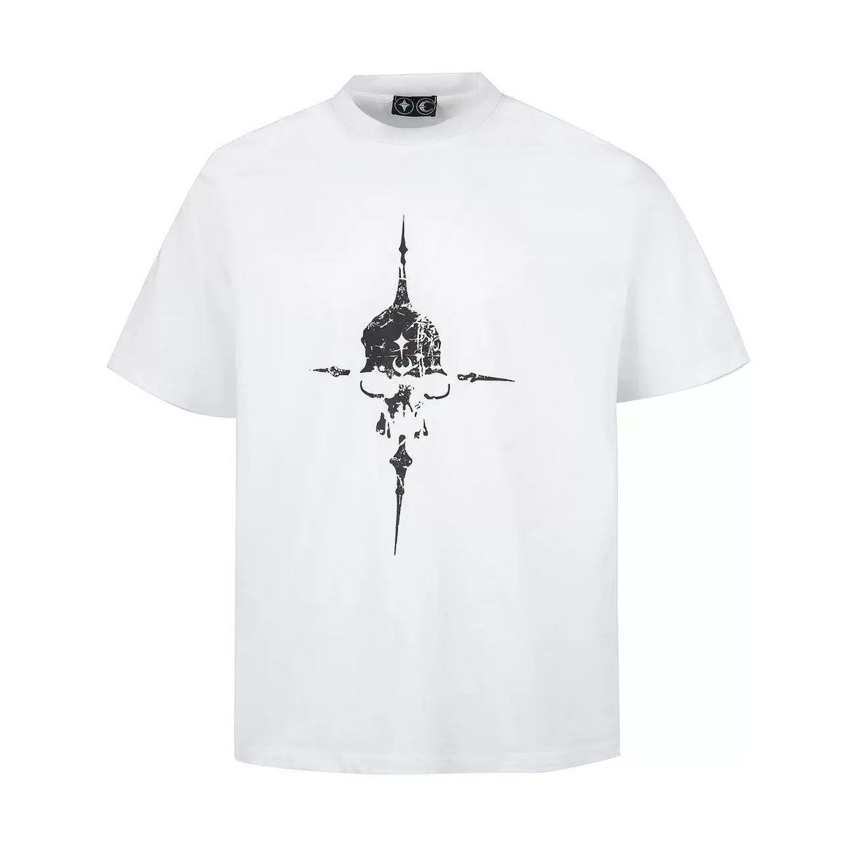 Thug Club White Gothic Cross Skull Graphic T-Shirt